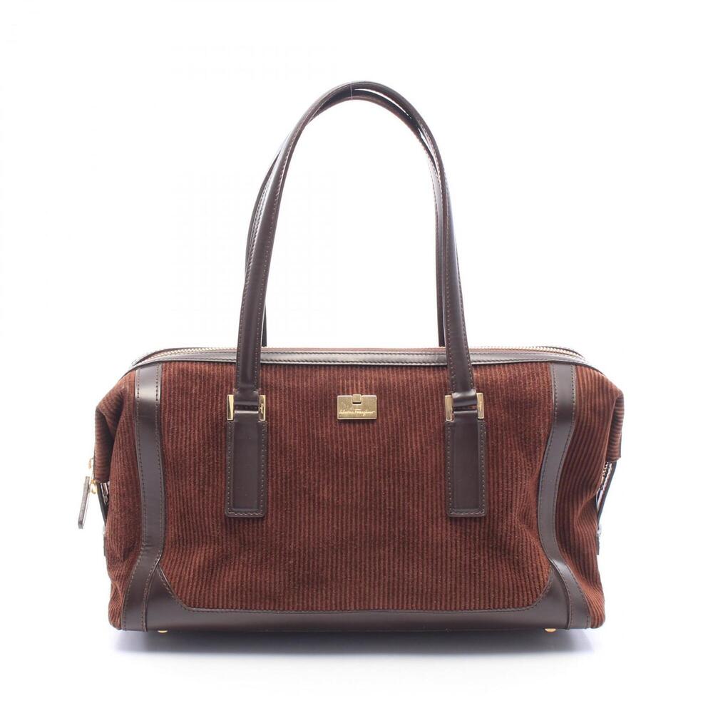 Salvatore Ferragamo Corduroy Handbag, Leather and Fabric, Women's, Brown, 21 ...